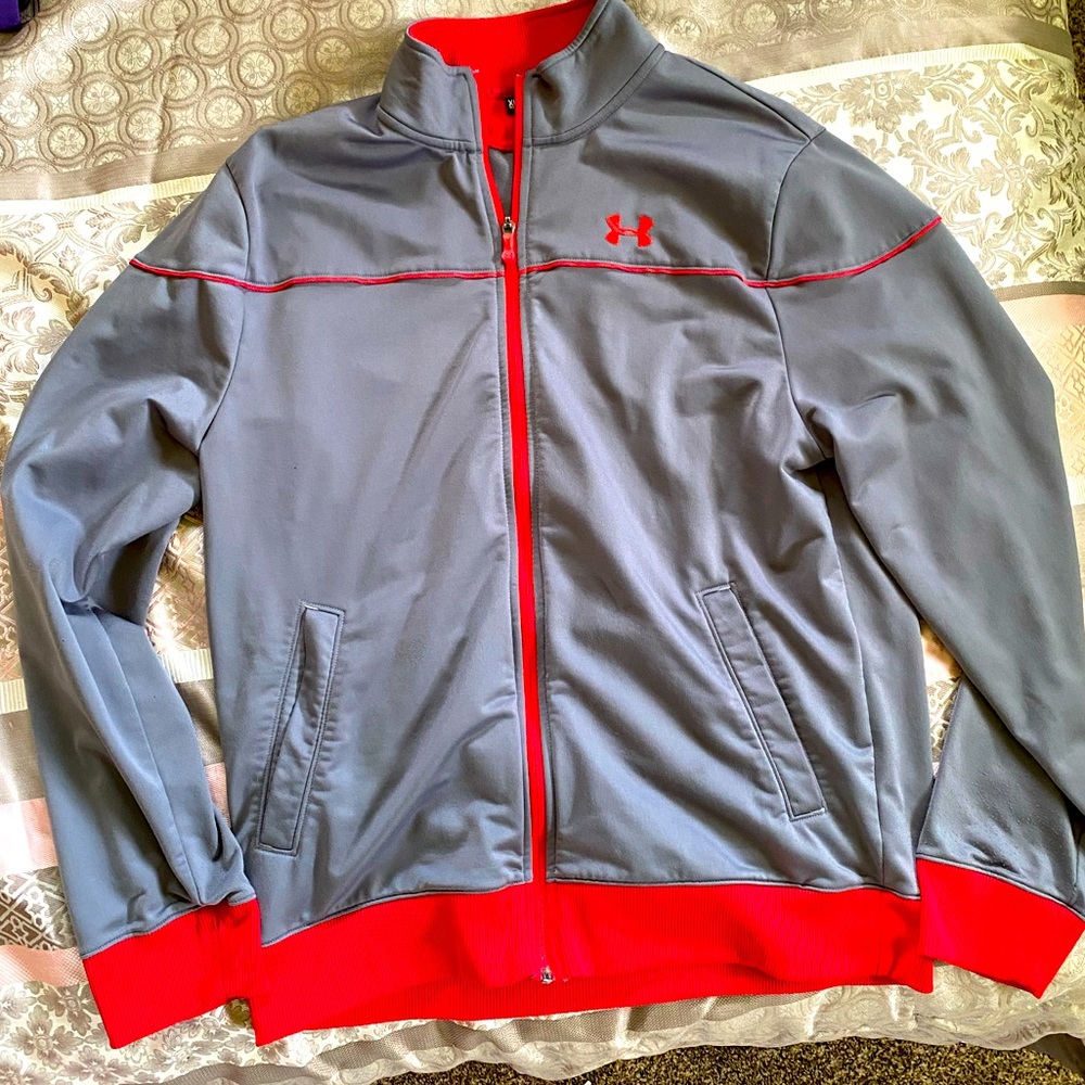 Mens Under Armour Zip Up Jacket XL Gray & Red